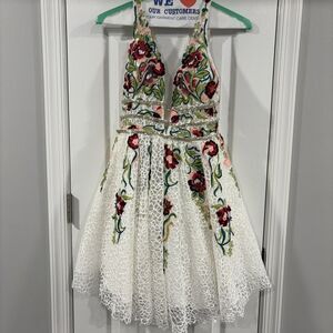 Jovani Formal Floral Mini Dress White Lace Size 2